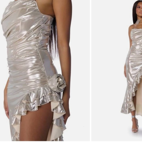 COULD NEVER BE ME METALLIC MIDI DRESS - Picture 1 of 4